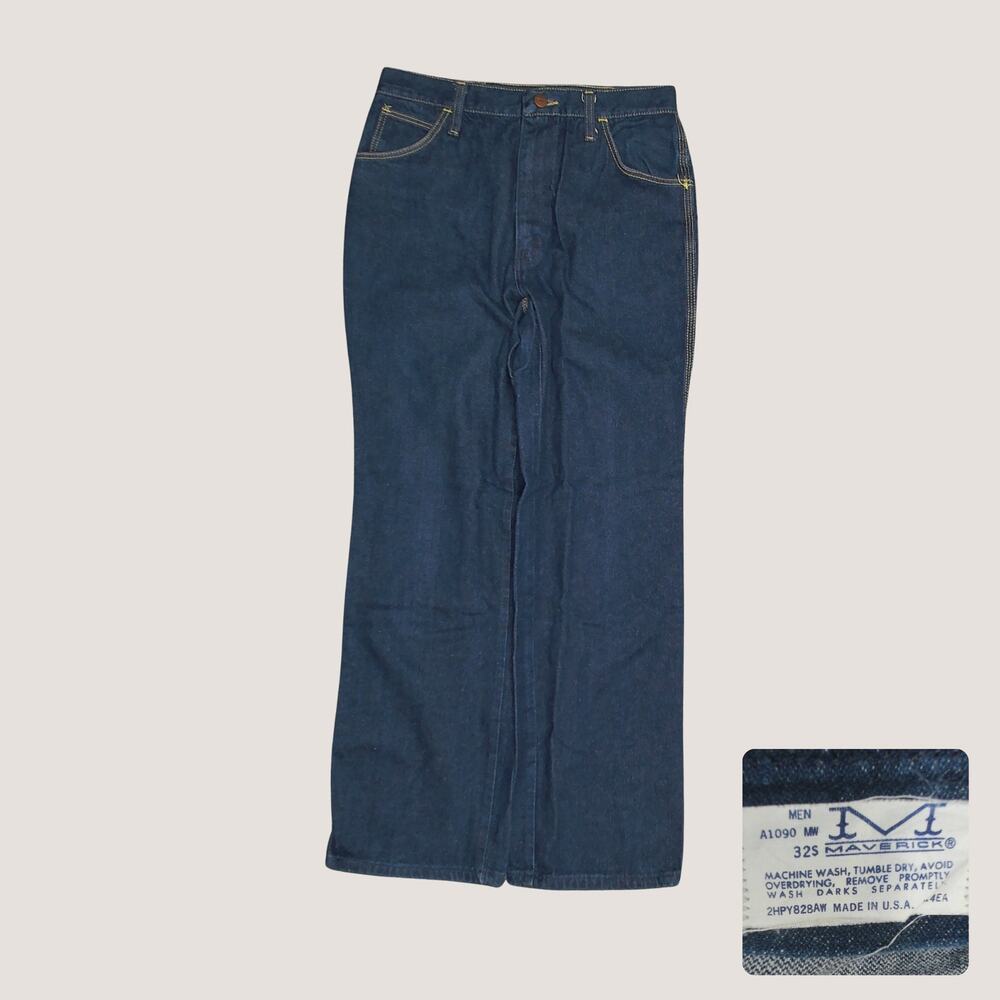 Vintage Maverick High Rise Straight Leg Dark Wash Jeans USA Made Actual 29x29.5